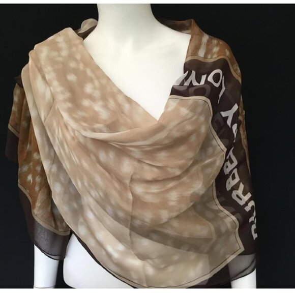 BURBERRY - Silk Chiffon Stole - 200 x 100 cm Brown. NWT - Picture 5 of 7